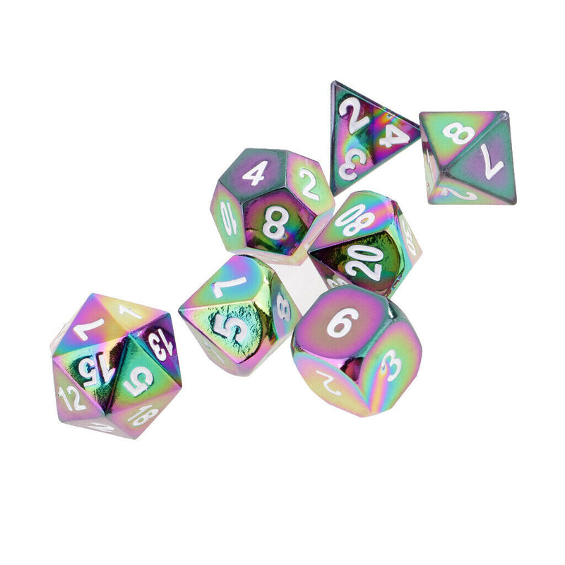 7 Pieces Opaque Zinc Alloy Polyhedral Dice D20 D12 D10 D8 D6 D4 White Number RPG