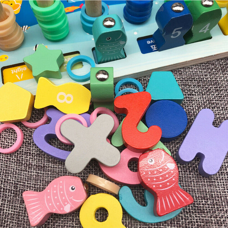 Wooden Kids Number Matching Fishing Board Digital Teaching Math Puzzle Toys