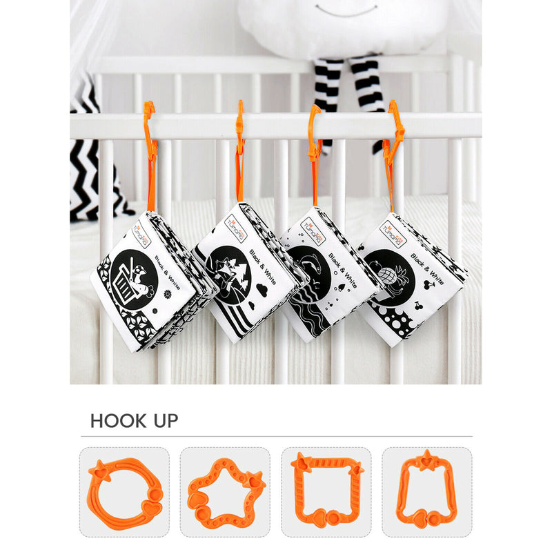 4 PCS Soft Fabric Baby Cloth Activity Black and White Books with Rustle Sound