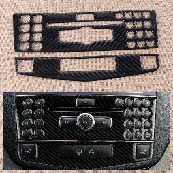 2x/Set Carbon Fiber Style Console CD Panel Cover Fit for Benz C Class W204 07-10