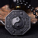 Obsidian Carved Yin Yang Ba Gua Pendant Necklace Lucky Amulet Chain Jewelry J5K2