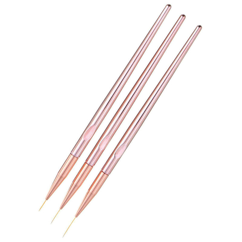 3Pcs Nail Art Liner Brushes 11,15,20mm Fine Tips For Short Strokes Detailing