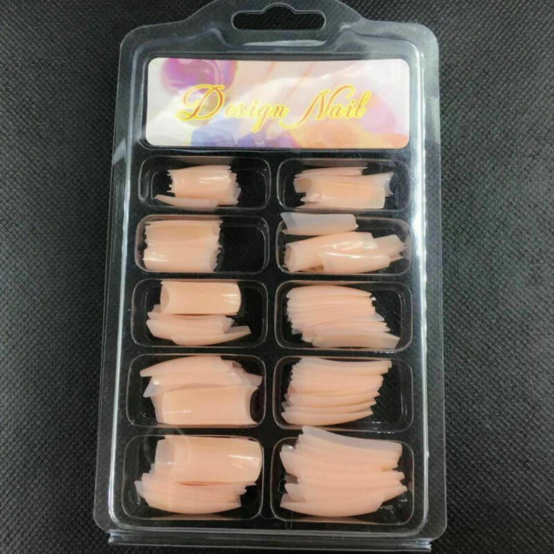 100X Nude pink Half Nail Tips South French Salon Acrylic Nail Art False Nai S2V7