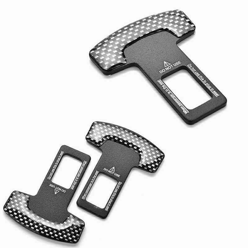 2pcs Carbon Fiber Car Safety Seat Belt Buckle Alarm Clip Universal Stopper T9C6
