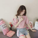 Fashion Women Short Sleeve Stripe Off Shoulder Loose T-Shirts Tops (Pink L)