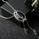Women Flower Long Adjustable Chain Pendant Sweater Necklace(Tulip blue crys S5F5