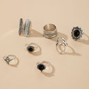 7Pcs Black Stone Antler Flower Butterfly Rings Women Metal Knuckle Rings Jew Ew