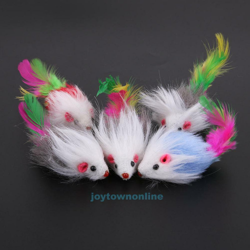 5PCS Soft Fleece False Mouse Cat Toys Colorful Feather Funny Playing Toys New