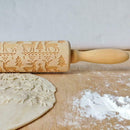 Christmas Snowflake Elk Wooden Rolling Pin Dough Engraved Roller DIY Tool