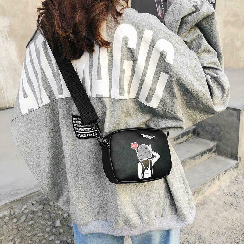 Cartoon Printing Square Shoulder Handbags Women PU Leather Crossbody Bag (5