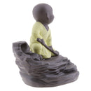 Little Kong Fu Monk Backflow Smoke Cone Incense Burner Holder Buddhism YLW