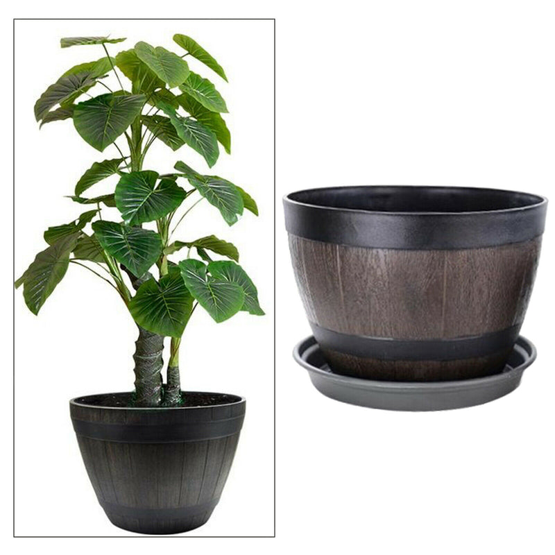 Retro Barrel Planter Indoor Outdoor Flower Pot Plant Pot for Home Office Cafe