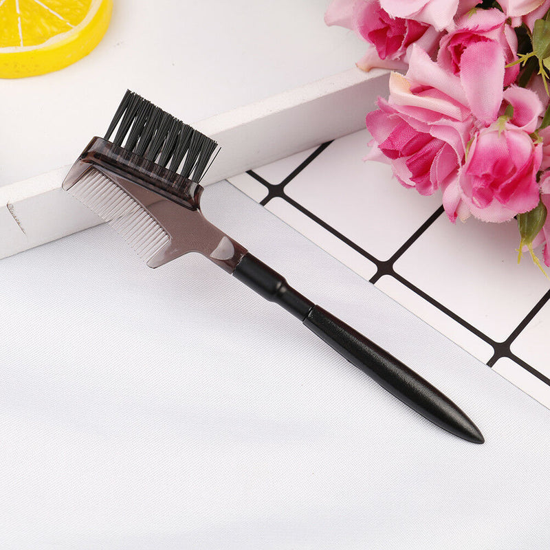 Women double%sides brow comb eyebrow brush wood holder make%up tool black Di