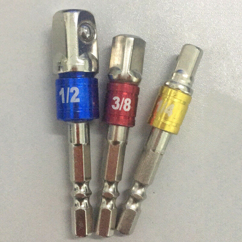 1/2",3/8",1/4" Socket Adapter Set Hex Shank to Impact Driver/Drill Hot 3pcs