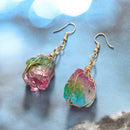 Rainbow Natural Stone Rope Wrapped Quartz Pendant Dangling Hook Earrings 2.5cm