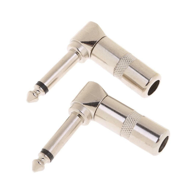 2X 1/4" 6.35mm Right Angle Mono Phone Welding Audio Plug Connector Adapter