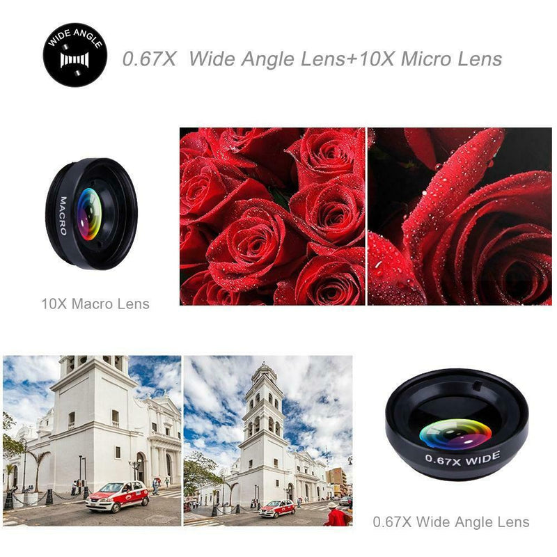 Clip 3-in-1 180 Fish-Eye Lens+Wide Angle Lens+Macro Lens Black