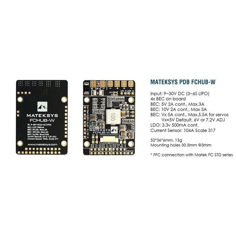 3-6S Built-In 4 BEC & 104A Current Sensor for RC FPV Racing Drone M5J5