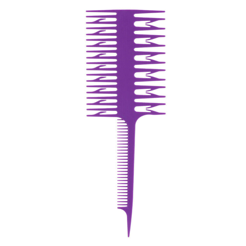 Salon 3-Way Weaver Weaving Comb Hair Dyeing Sectioning Highlighting Purple