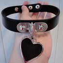 Women Stylish Punk Goth Leather Rivet Heart Ring Collar Choker Funky Necklace ME