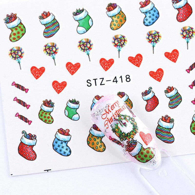 16 Sheets Nail Art Water Transfer Stickers Winter Christmas Decals Cover Colors