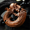 Rose Wood Carved Chinese Dragon Carp Statue Car Pendant Amulet Sculpture Wooden