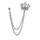 Men's Crystal Rhinestone Crown Chain Brooch Lapel Pin Brooches Accessories