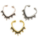 Faux Non Piercing Beaded Heart SEPTUM Nose ClipOn Hanger RINGS Stud Color:A Z5C7