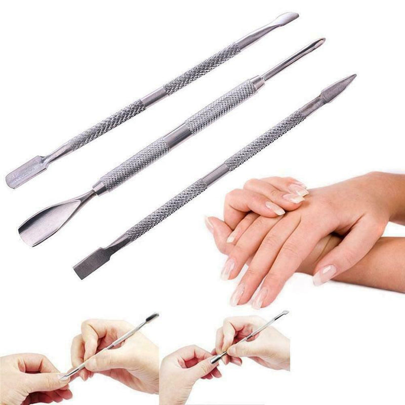 3Pc/set Nail Art Stainless Steel Cuticle Spoon Remover Manicure-Pedicure Pu X9K5