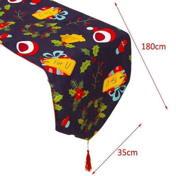 2 Pcs Set Christmas TableCloths Fabric Double-Layer Polyester Cotton Christ R6A5