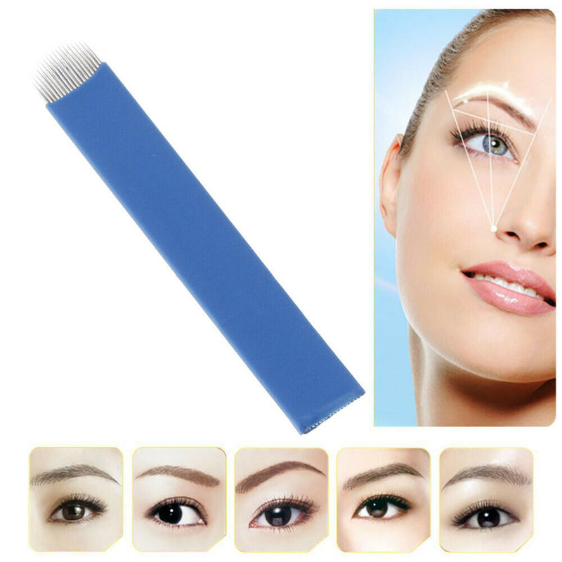 50Pcs Blue Manual Embroidered Eyebrow Tattoo Makeup U Shape Blade 18 Needles New