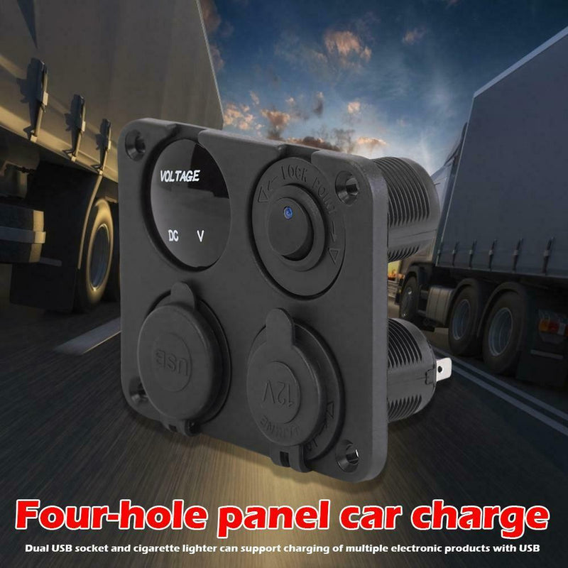 1 Gang Blue LED Rocker Switch Panel Voltmeter 4.2A Dual USB Port 12V Outlet