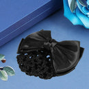 Black Bowknot Decor Snood Net Barrette Hair Clip Bun Cover M3X2