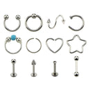 12Pcs/Set Hoop Nose Ear Rings Tragus Cartilage Earrings Piercing Body Jewelry
