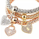 Women Fashion Charm 3PCS Crystal Rhinestone Heart Elastic Bracelets Bangle SE