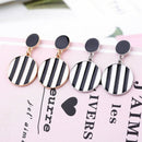 4X(Black White Striped Pendant Earrings Women'S Statement Round Pendant EarI1O8)