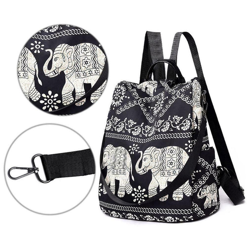 Multifunction Anti-Theft Backpack Oxford Print Lady Shoulder Bag (Elephant)