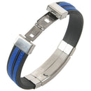 Stainless Steel Flames Black Blue Silicone Bangle Cuff Bracelet Wristband M