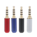 3.5mm 1/8" TRRS 4 Pole Male Plug A/V Solder Connector Soldering Black