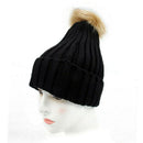 Womens winter rabbit fur ball warm hat knitting crochet wool hat (Black) V2R4