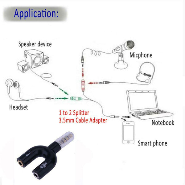 3.5mm Stereo Audio Jack Earphone Headphone 2 Way U Splitter Adapter