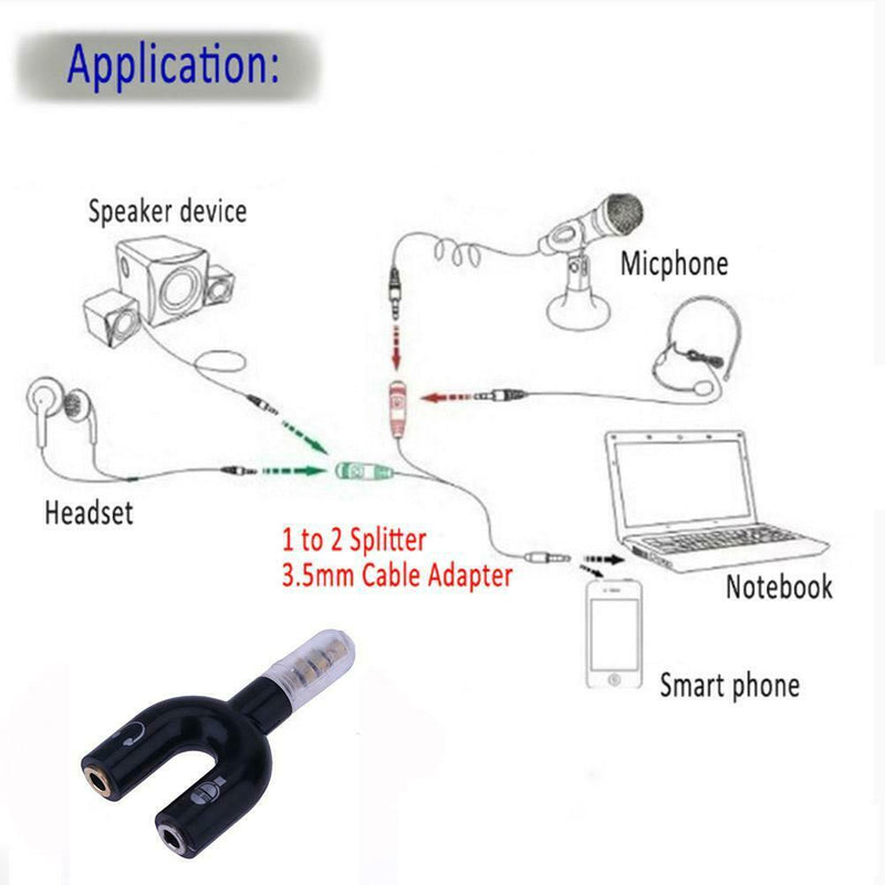 3.5mm Stereo Audio Jack Earphone Headphone 2 Way U Splitter Adapter