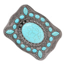 Western Flower Turquoise Stone Belt Buckle Square Shaped Replacement Buckle
