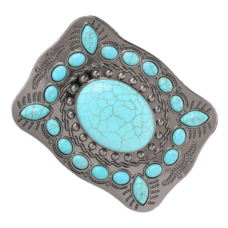Western Flower Turquoise Stone Belt Buckle Square Shaped Replacement Buckle