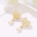Love Heart Pearls Dangle Ear Stud Women Elegant Sweet Drop Earrings Jewelry