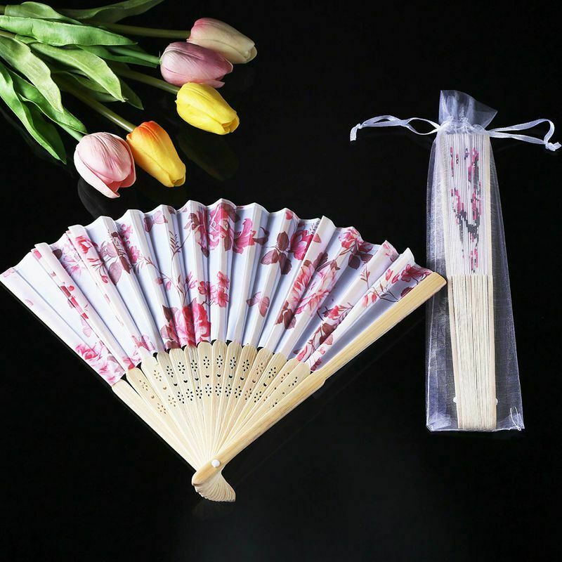 100 Pack Folding Hand Fan Pouch Drawstring Organza Bags Folding Fan Pocket  B4I7