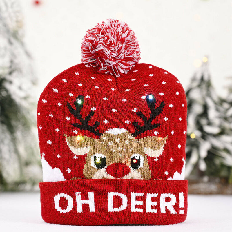 Colorful LED Light Christmas Hat Snowman Luminous Knitted Cap Beanie (B) A