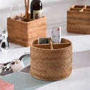 Hand-Woven Wicker Straw Storage Basket Portable Four Compartment Classifica