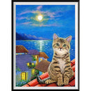 5D DIY Diamond Painting Cat Roof Night Cross Stitch Embroidery Mosaic Kit