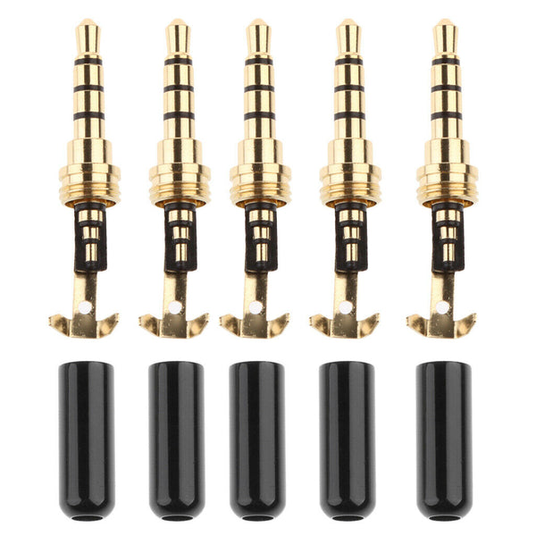 5x 3.5mm 1/8" 4 Pole TRRS Stereo Male Head Jack Plug Audio Connector Black